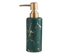 Gold Soap Dispenser for Bathroom or Kitchen, Skinny Ceramic Lotion Bottle with Marble Pattern, Rust-Free Pump(Dark Green)