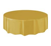 Gold Solid Round Plastic Table Cover (213cm) 1 Count - Vibrant & Durable Party Essential for Easy Cleanup and Decoration