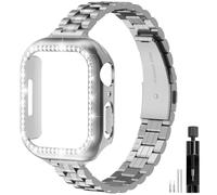 Gold Solid Stainless Steel Metal Band Compatible Apple Watch 45mm 44mm 42mm 41mm 40mm 38mm, Bling Diamond Case for iwatch Strap Bands for Women & Men Series 9 8 7 6 5 4 3 2 1 SE (41mm-Silver)