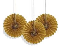 Gold Solid Tissue Paper Fans (15cm) 3 Pieces - Vibrant Hanging Decorations for Parties & Events