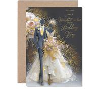 Gold Son & Daughter in Law Wedding Card, Elegant Bride & Groom