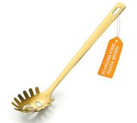 Gold Spaghetti Spoon, ReaNea Pasta Server, Stainless Steel Pasta Spoon with Teeth, One-Piece Metal Pasta Fork, Noddle Fork Gold Kitchen Accessories Utensils, Heat Resistant, Dishwasher Safe