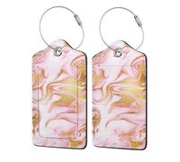 Gold Sparkle Pink,Luggage Tags Pu Leather Name Tag Travel Suitcase Identifier ID Tags Durable Luggage Label 2 pcs
