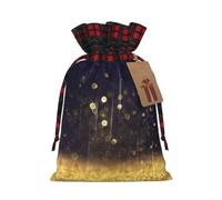 Gold Sparkling Star Print Christmas Drawstring Linen Gift Bags Reusable Fabric Bags With Tags For Christmas Gifts