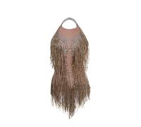 Gold Sparkly Rhinestone Bodysuit For Women Fringe Top Dance Leotard Drag Queen Costumes Outfit