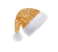 Gold Sparkly Santa Hat for Christmas - Sequin Plush Luxury Cap for Adults, Kids, Men, Women - Father Christmas Costume Accessory for Xmas Holiday and New Year Party