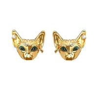 Gold Sphynx Cat Stud Earrings for Women - 18K Gold Plated Enamel & Cubic Zirconia Design, Edgy Pet Lover Fashion Jewelry Gift
