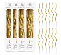 Gold Spiral Birthday Cake Candles, Tall Wavy Design, 15 cm, 24-Pack | White Translucent Individual Holders, Pointed Tips, For Decorating Celebration Cakes And Matching Desserts
