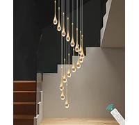 Gold Spiral Raindrop Crystal Chandelier, 3000-6000K Dimmable Led Staircase Pendant Light,16-Light Chandeliers Ceiling Light for The Villa,Stairwells,Duplex Building and Living Room,120''/305Cm