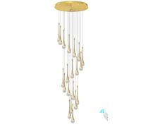 Gold Spiral Raindrop Crystal Chandelier, 3000-6000K Dimmable LED Staircase Pendant Light,20-Light Chandeliers Ceiling Light for The Villa,Stairwells Duplex Building and Living Room,140''/355cm