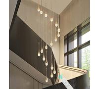 Gold Spiral Raindrop Crystal Chandelier, 3000-6000K Dimmable LED Staircase Pendant Light,26-Light Chandeliers Ceiling Light for The Villa,Stairwells,Duplex Buildingand Living Room,140''/355cm