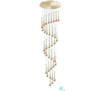 Gold Spiral Raindrop Crystal Chandelier, 3000-6000K Dimmable LED Staircase Pendant Light,36-Light Chandeliers Ceiling Light for The Villa,Stairwells,foyers Entrance and Living Room,150''/388cm