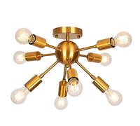Gold Sputnik Chandelier Light Fixtures 8-Lights Semi-Flush Mount Lamp, Mid Century Chandeliers Ceiling Lamps for Bedroom Dining Hallway Living Room