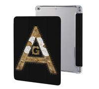 Gold Square Compass Master Mason Compatible with IPAD 2017/2018/Air1/Air2 (9.7in) Protective Case Tablet Case Stand Cover with Pen Holder