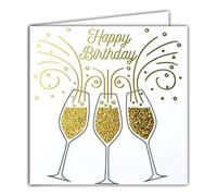 Gold Square Happy Birthday Happy Birthday Card Cups Champagne Flutes Wine Sparkling Bubbles Party