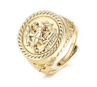 Gold St George Dragon Sovereign Ring, Size T (Adjustable), 21g, Gold Plated - Bling King London