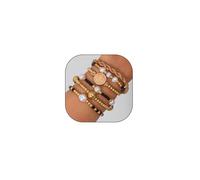 Gold Stacked Stretch Bracelets Set for Women,Vintage Pearl Coin Beaded Ball Statement Bracelets,Personalized Trendy Jewelry Accessories Gifts, L, Alloy Steel, no gemstone