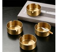 Gold Stainless Steel Ashtray Set: 4 Pack Round Cigarette Ashtrays for Home Office Bar Outdoor Use - 8cm Diameter, Portable & Easy to Clean Smoking Accessories - Gifts for Men Christmas Birthday