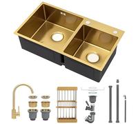 Gold Stainless Steel Bar Prep Sink with Faucet, Undermount/Drop-in Single Bowl with Golden Drain Strainer, Compact Workstation Sink Set, RV & Kitchen Workstation Sink(Gold#3,75x40cm)