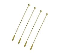 Gold Stainless Steel Cocktail Stirrers Set of 4, 7.5-Inch Metal Toothpick Sticks with Rectangular Paddle for Coffee Chocolate Milk Drinks, Reusable Bar Mixing Utensils for Home Entertaining