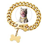 Gold Stainless Steel Cuban Link Heavy Duty Dog Chains Dog Collar Necklace for Small Medium Large Dogs American Bully French Bulldog with Safety Buckle