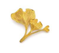 Gold Stainless Steel Ginkgo Leaf Brooch Peace and Wisdom Symbol 6 x 4.5cm