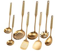 Gold Stainless Steel Hot Pot Spoons & Kitchenware, Standcn 8 Pcs Kitchen Utensils/Cooking Tools - Hot Pot Spoon/Colander, Spatula, Soup Ladle, Skimmer, Slotted Spatula, Spaghetti Server, Large Spoon