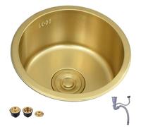 Kitchen Gold Stainless Steel Kitchen Sink Bar Counter Dishwashing Basin 32/36/40cm Round Small Sink Above And Below Counter Single Bowl Sink Sinks (Color : Gold, Size : 36 * 36cm)