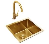 Gold Stainless Steel Kitchen Sink Small Single Bowl Bar Sink with Faucet Countertop Built in Design 36x36x21cm Modern Kitchen Essential for Stylish Spaces