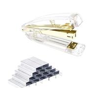 Gold Stapler Acrylic,Desktop with 1100 PCS Silver Metal Staples,Reusable Creative Stapler for Office School Home,Office Supplies School Stationery,Gold
