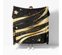 Gold Star Doodles Fleece Blanket Throw for Bed, Sofa, Couch - Luxury Cozy Warm Flannel Blankets Gifts for Men Women, Warm Plush Black And Gold Fleece Throw Double 150x200cm