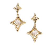 Gold Star Drop Dangle Earrings for Women - Trendy Sparkly Cubic Zirconia Unique Hypoallergenic Fashion Jewelry Gift (Gold)