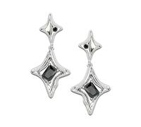 Gold Star Drop Dangle Earrings for Women - Trendy Sparkly Cubic Zirconia Unique Hypoallergenic Fashion Jewelry Gift (Silver Black)