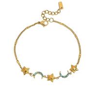 Gold Star Moon Bracelet for Women Accent Dangle Design Adjustable Elegant Gold Chain Stainless Steel Waterproof Hypoallergenic Perfect for Birthday Anniversary Christmas Valentine's Day Cute Promise