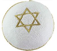 Gold Star of David Knitted Kippah Yarmulke Tribal Jewish Yamaka Kippa Israel