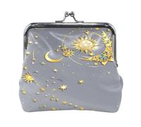 Gold Star Pattern Lock Coin Purse, Microfiber Leather Vintage Clasp Change Pouch for Women, 4.52×4.13in.AS03