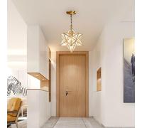 Gold Star Pendant Light Glass Shade Hanging lamp Polished Brass Chandelier Creative Decorative Suspension Lighting Luxury E27 Indoor Lighting for Kitchen Island Living Room Bedroom