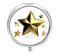 Gold Star Pill Box 3 Compartment Small Pill Case with Mirror for Purse & Pocket Travel Medicine Organizer Daily Medication Container Portable Pillbox Metal Medicine Box Round Meds Case