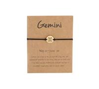 Gold Star Sign Black Rope Disc Bracelet - Gemini (21st May - 21st June) - Zodiac Constellation Horoscope Celestial Astrology Jewellery - Women Men Gift