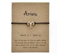 Gold Star Sign Black Rope Pendant Bracelet - Aries (21st March - 19th April) - Zodiac Constellation Horoscope Celestial Astrology Jewellery - Women Men Gift