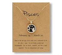 Gold Star Sign Coin Charm Pendant Chain Necklace - Night - Pisces (19th February - 20th March) - Zodiac Constellation Horoscope Celestial Astrology Jewellery - Women Men Gift