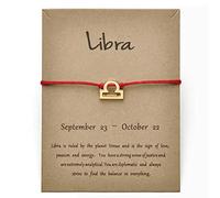 Gold Star Sign Red Rope Pendant Bracelet - Libra (23rd September - 23rd October) - Zodiac Constellation Horoscope Celestial Astrology Jewellery - Women Men Gift
