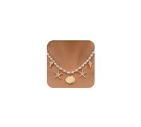 Gold Starfish Conch Oval Pearl SeaShell Necklace for Women Trendy, Statement Boho Shell Pearls Beaded Chain Necklaces Holiday Beach Party Jewelry, Large, Metal, No Gemstone