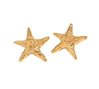 Gold Starfish Earrings for Women 18K Gold Plated Boho Hammered Five-pointed Star Studs Vintage Summer Beach Accessories Jewelry