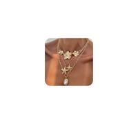 Gold Starfish for Necklace for Women Chunky Pearl Shell Flower Chain Adjustable Statement Necklace Punk Jewelry, Zinc, No Gemstone