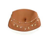 Gold Starfish Shell Pearl Charms Waist Chain for Women Layered Conch Mermaids Belly Chain Boho Adjustable Sexy Beads Bikini Body Chain for Summer Beach Jewelry Rave Vacation Accessories, Adjustable