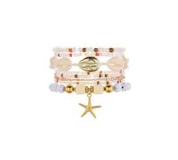 Gold Starfish White Shell Bracelet Boho Beaded Seashell Stretch Bracelets for Women Summer Beach Wrist Jewelry Multilayer Sea Star Charm Bangles Stackable Gold Plated Bracelets Set for Women, One Size