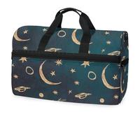 Gold Stars Moons Planets Galaxy Travel Duffel Bag for Men Women Boys Girls Teens,Oversized Sports Gym Bag with Shoes Compartment Overnight Weekend Yoga Workout Bag Training Handbag