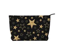 Gold Stars On Black Background, Cosmetic Bag Corduroy Makeup Bag Portable Travel Toiletry Bag