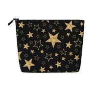 Gold Stars On Black Background, Cosmetic Bag Imitation Linen Makeup Bag Portable Travel Toiletry Bag